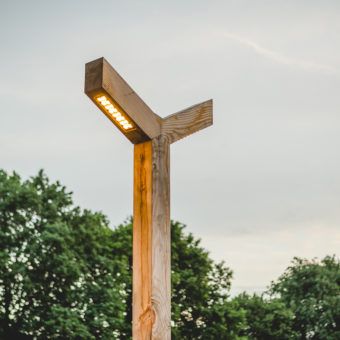 Lamppost of Wood in single and double version with LED lighting