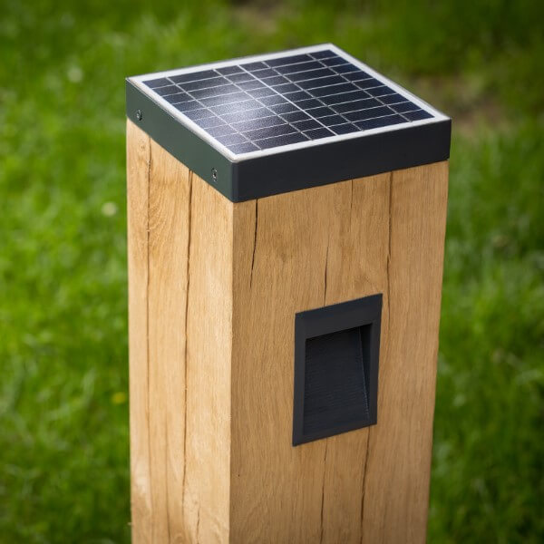Wooden path lighting with solar panel details top view